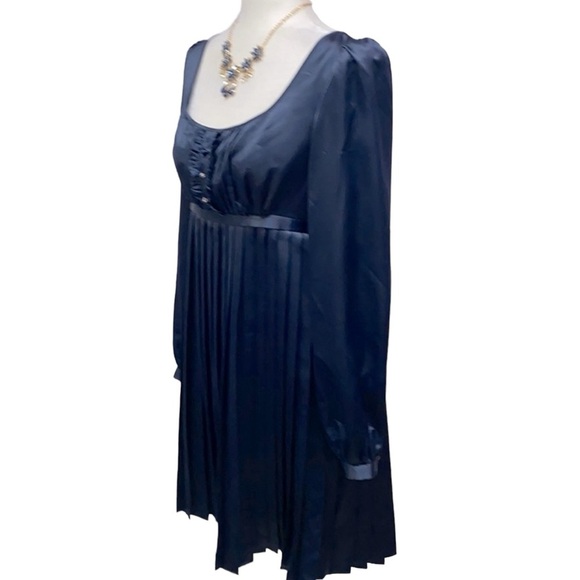 Max & Cleo Satin Navy Dress With Pleated Skirt - Picture 2 of 4